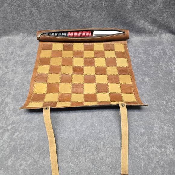 Top Grain Leather Roll Up Chess / Checker Travelling Game Board - Picture 5 of 8